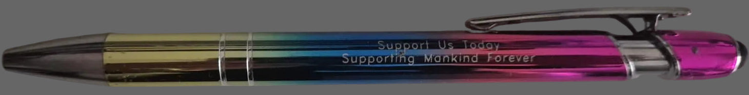 Multicolored pen on a plain background