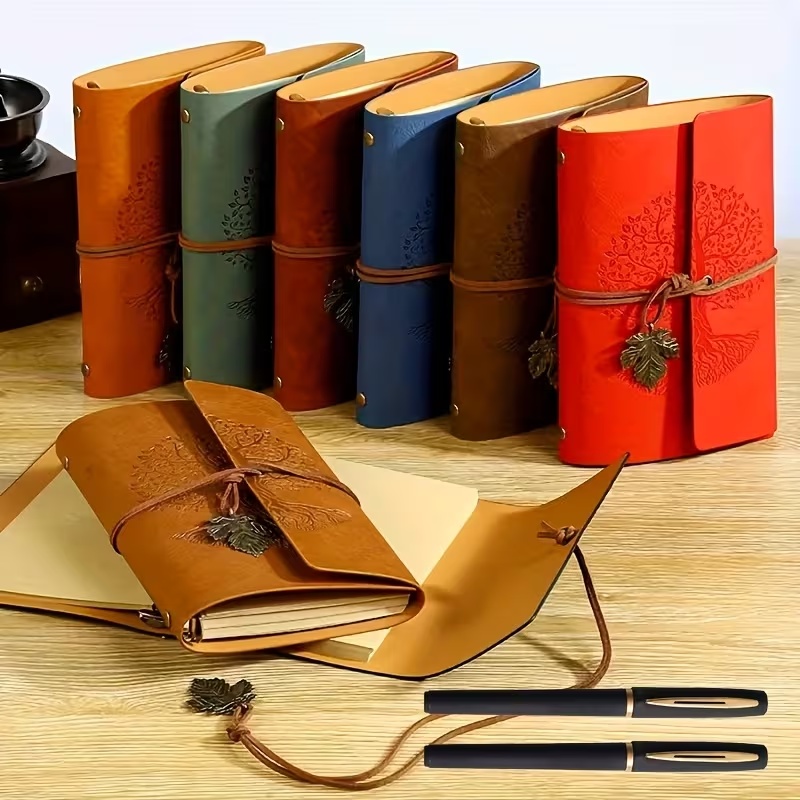 Vintage Notebook & Pen Set - Whimsical Tree Design